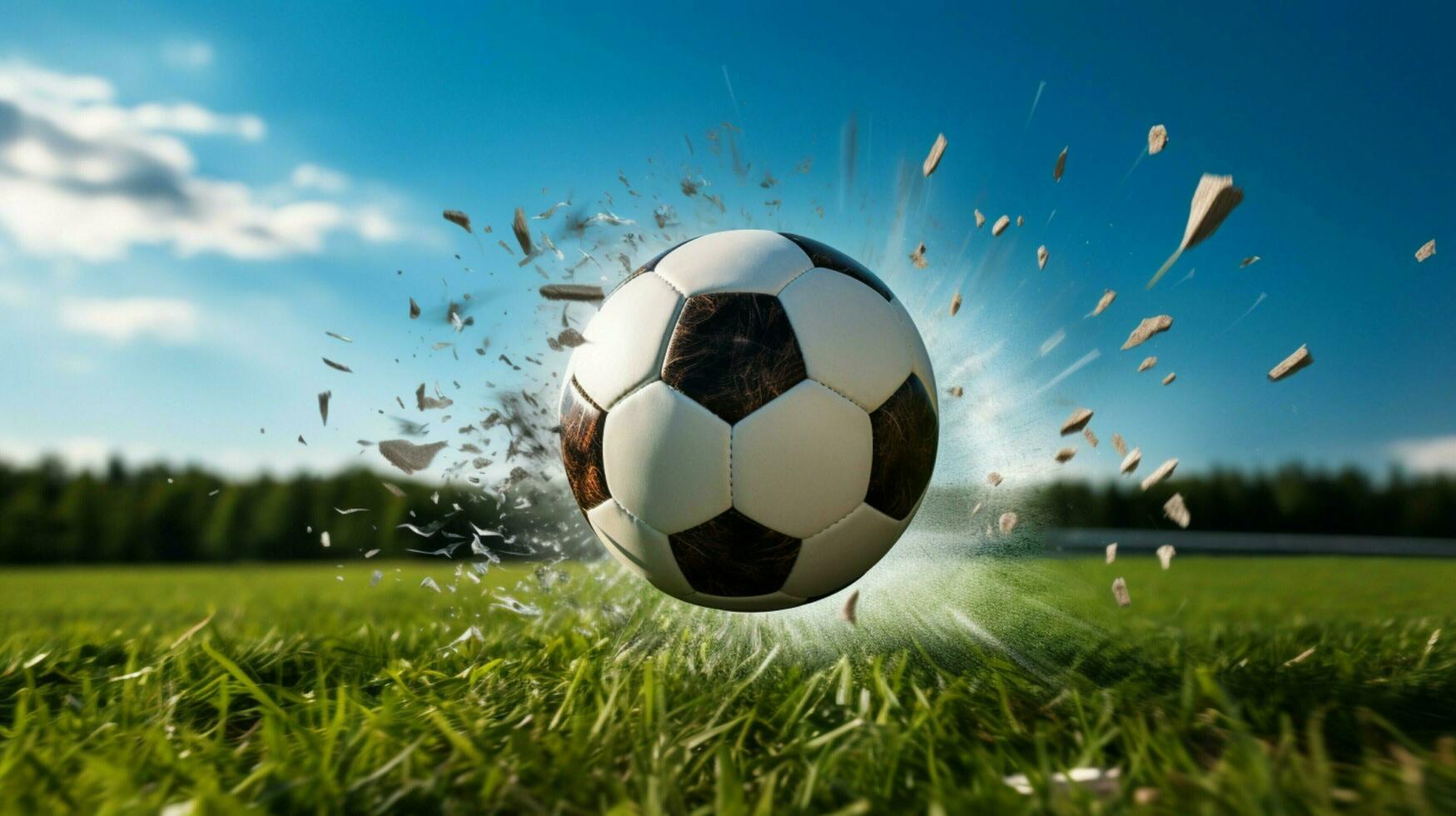 a soccer ball kicked in the bright daylight photo