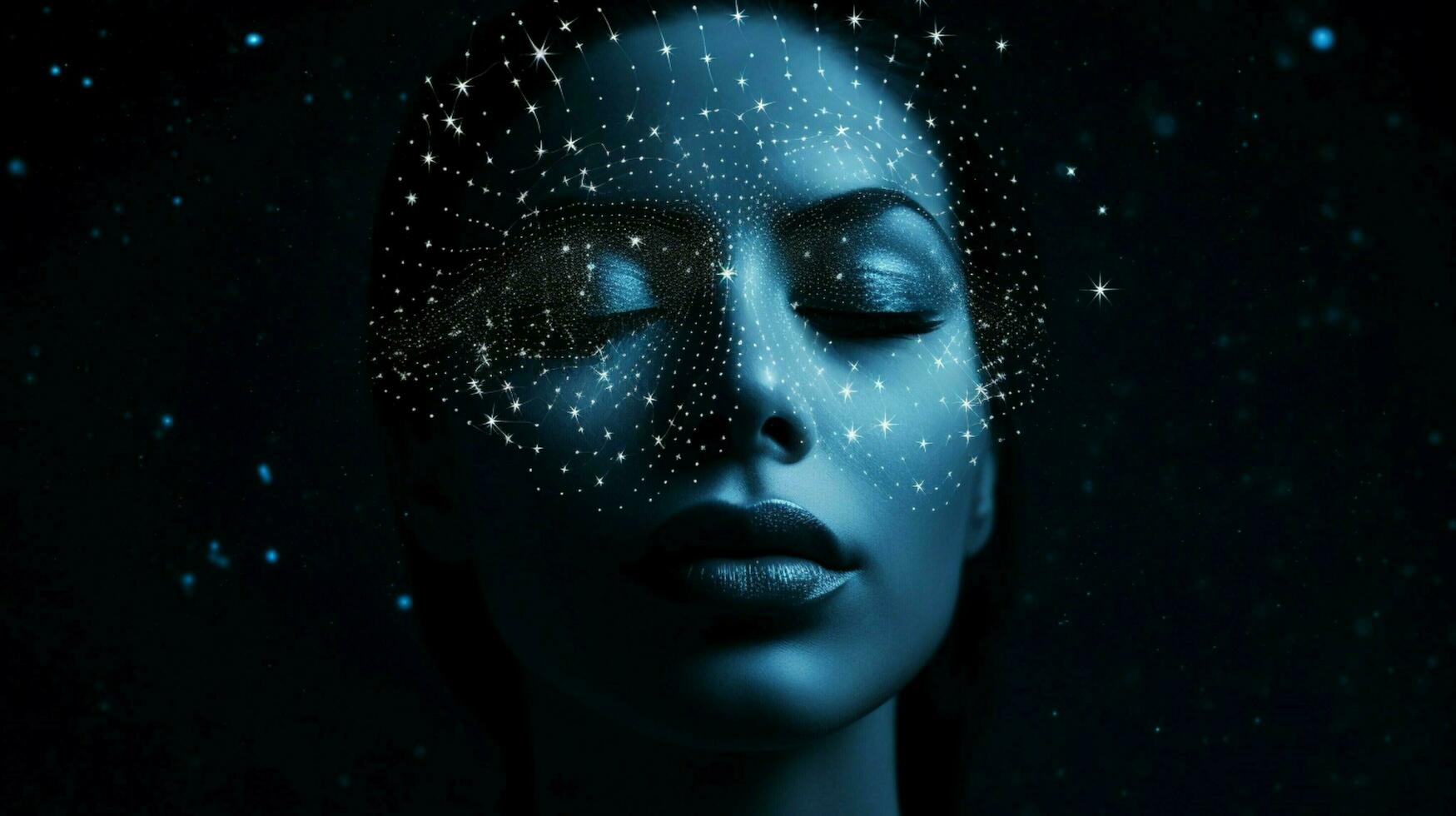 a womans face with a constellation of stars on it photo