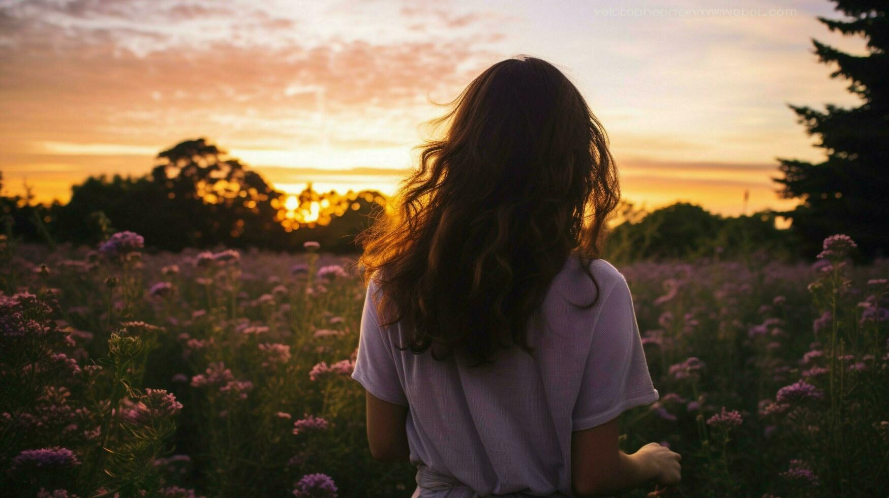 a young woman enjoys the beauty of nature on a farm photo