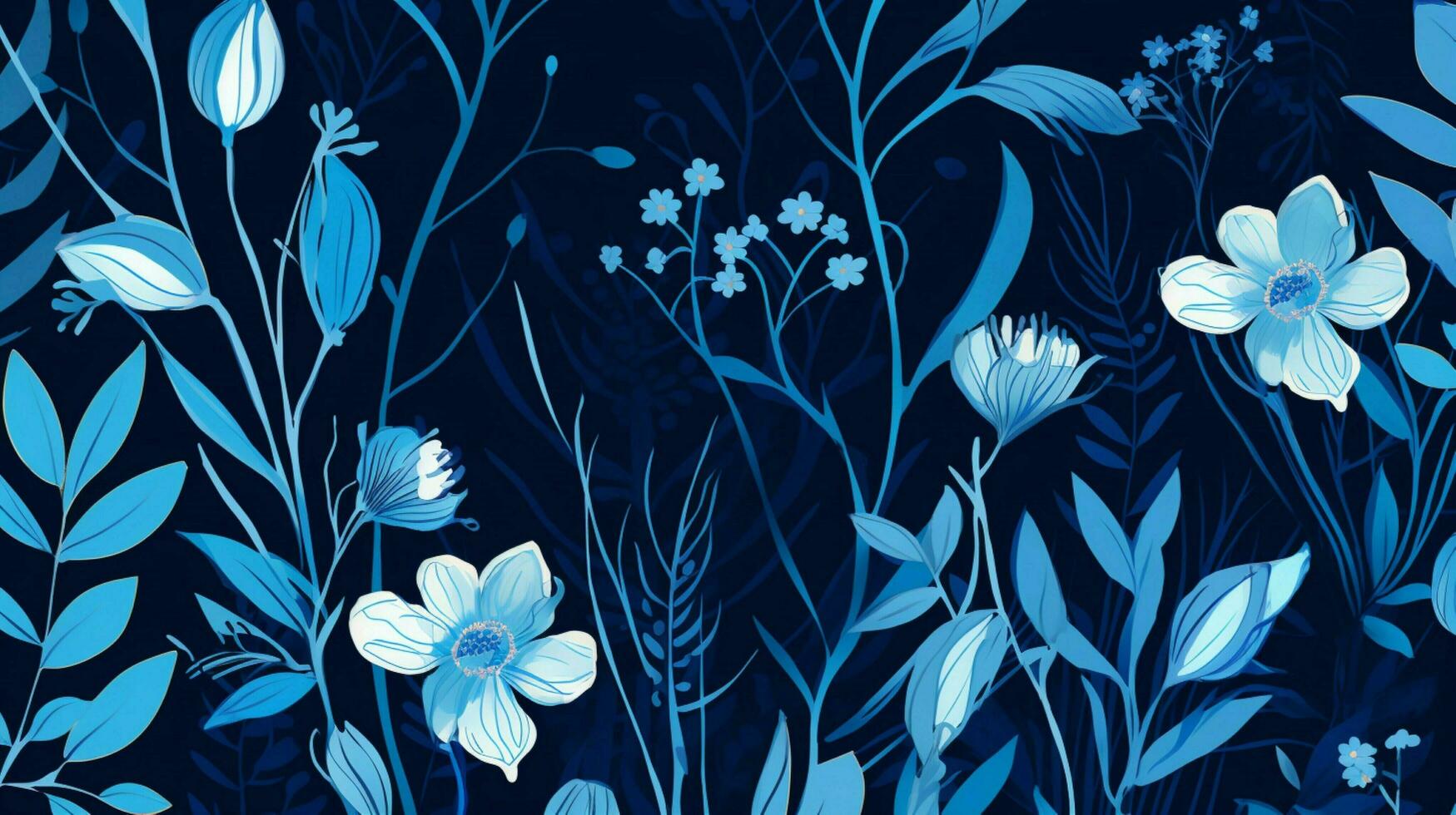 abstract botanical pattern in silhouette on blue backdrop photo