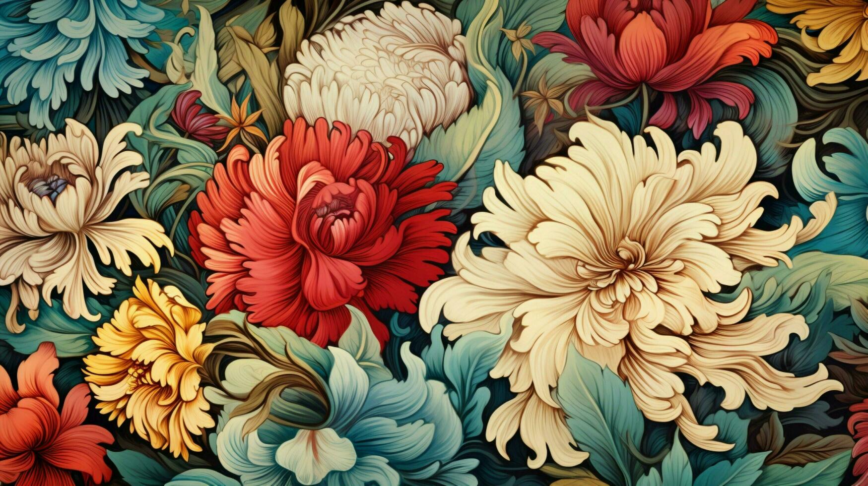 abstract decoration of colorful floral pattern on wallpaper photo