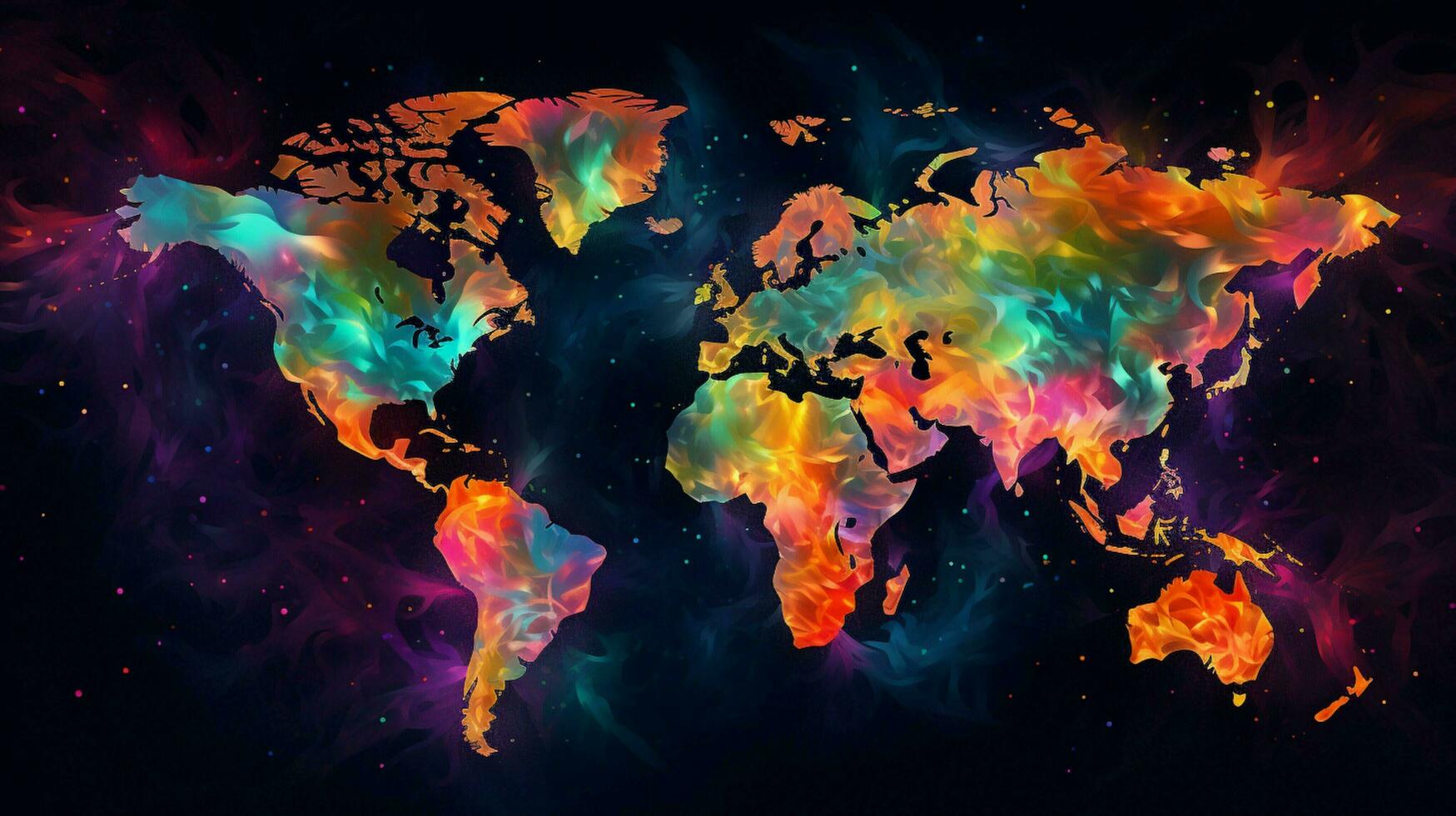 abstract digital world map with vibrant colors photo