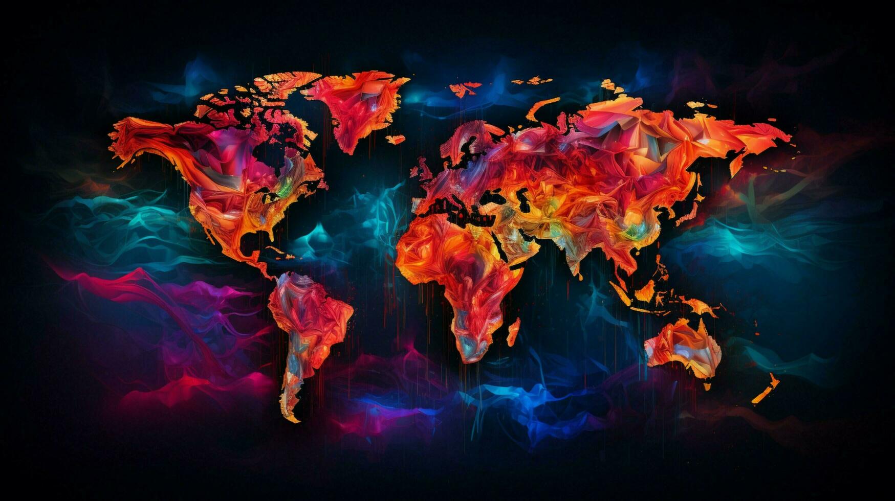 abstract digital world map with vibrant colors photo