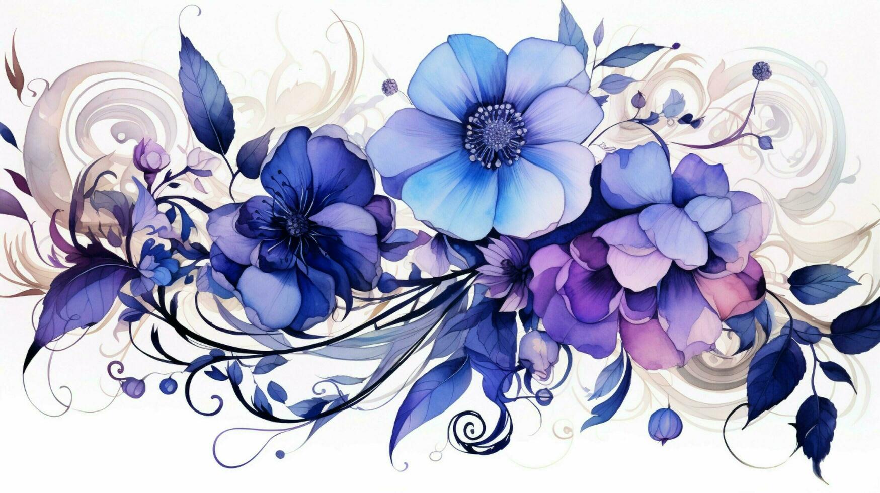 abstract floral design with purple and blue blossoms photo