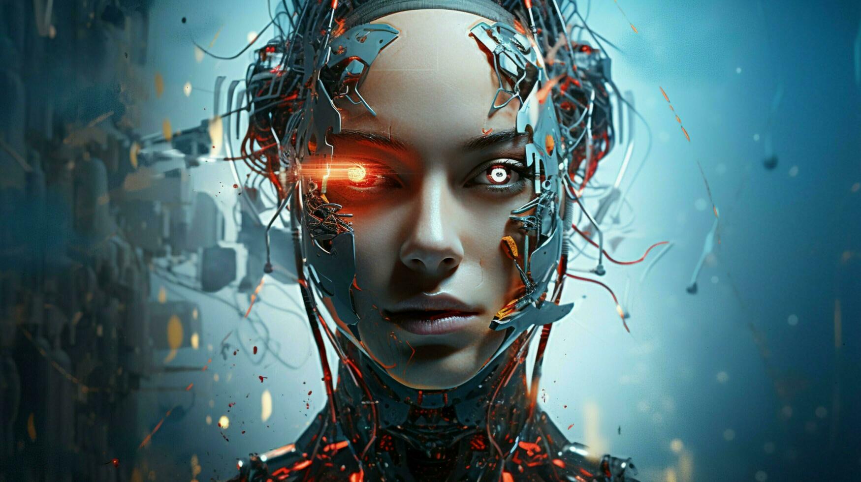 abstract futuristic portrait of young adult cyborg photo