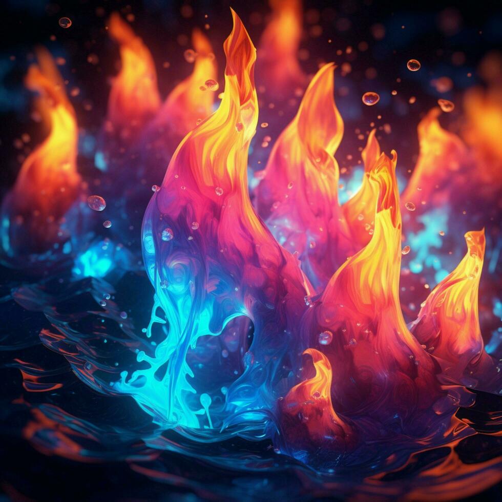 abstract glowing flame drops in electric illumination photo