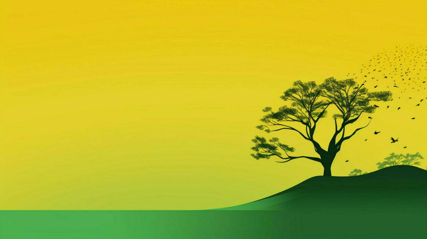 abstract nature green tree silhouette on yellow backdrop photo