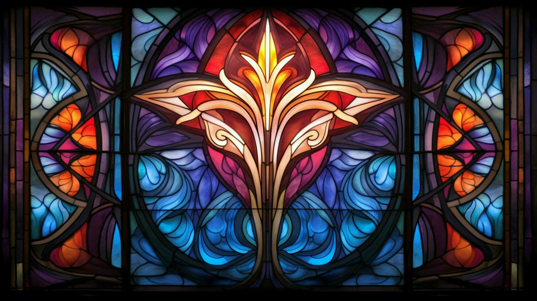 abstract stained glass illuminates ornate christian symbol photo