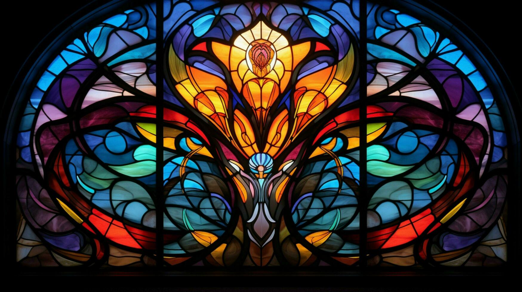 abstract stained glass illuminates ornate christian symbol photo