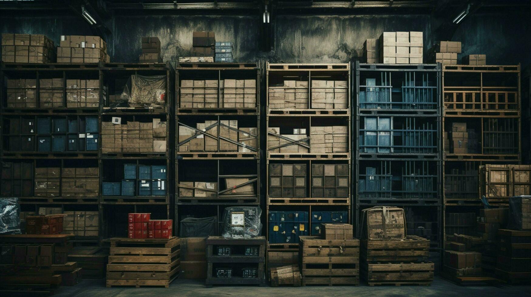 abundance of crates on shelf in warehouse photo