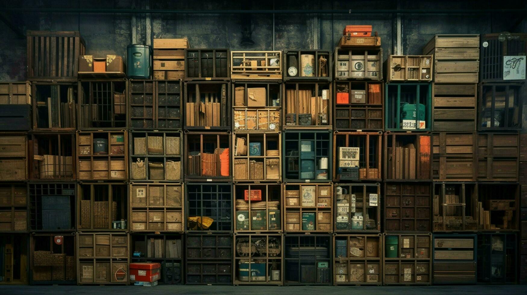 abundance of crates on shelf in warehouse photo