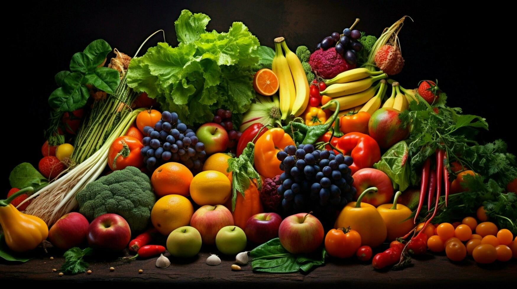 abundance of fresh ripe organic fruits and vegetables photo