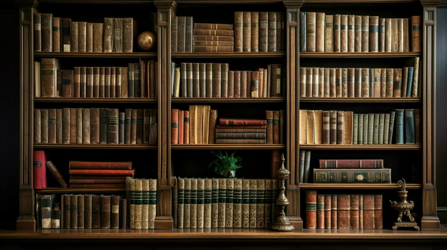 abundant collection of antique books on wooden shelves photo