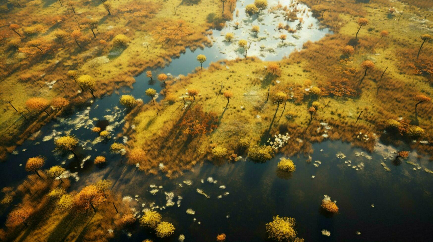 aerial view of a tranquil autumn meadow reflecting photo