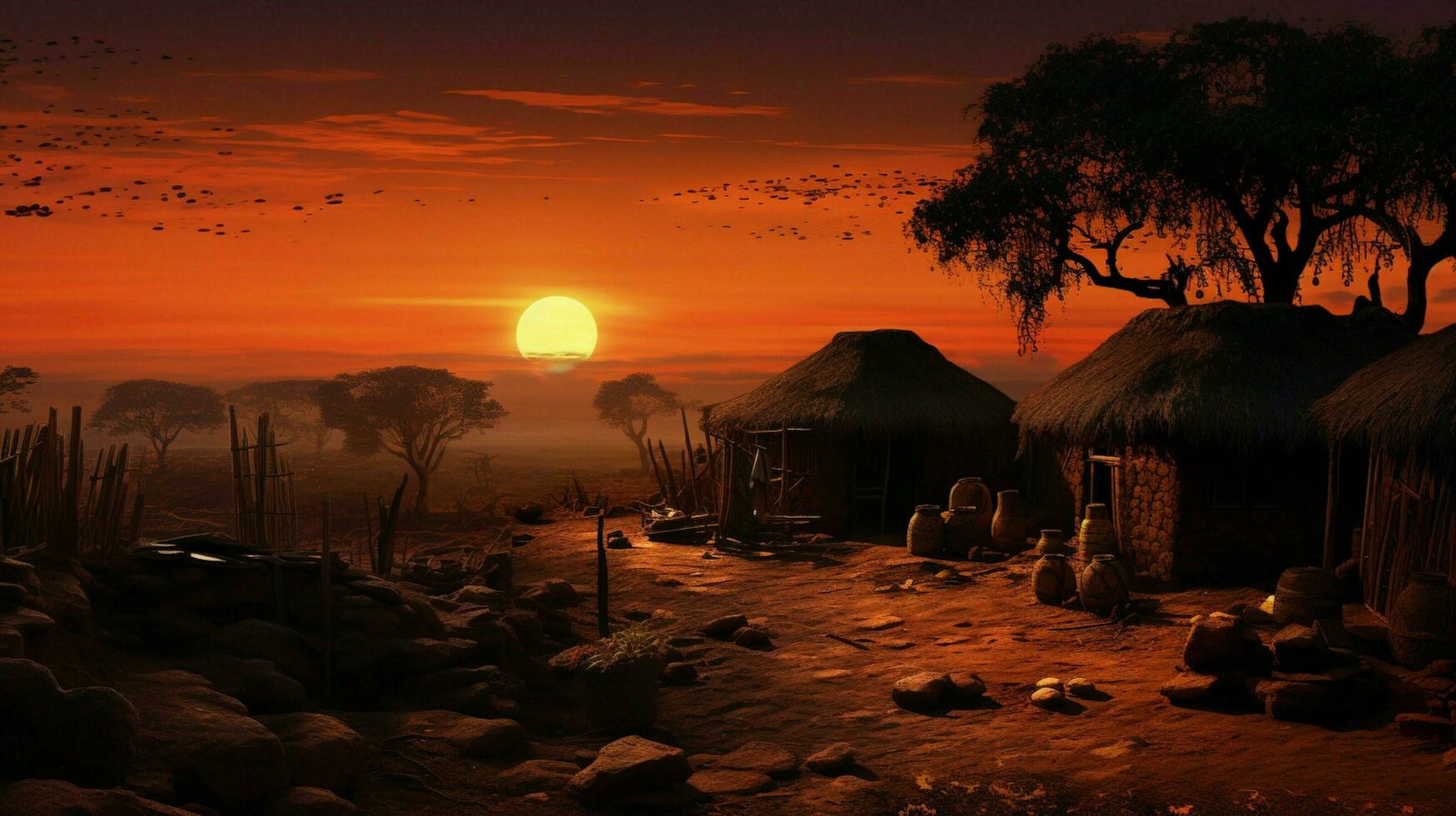 african sunset illuminates ancient architecture in poverty photo