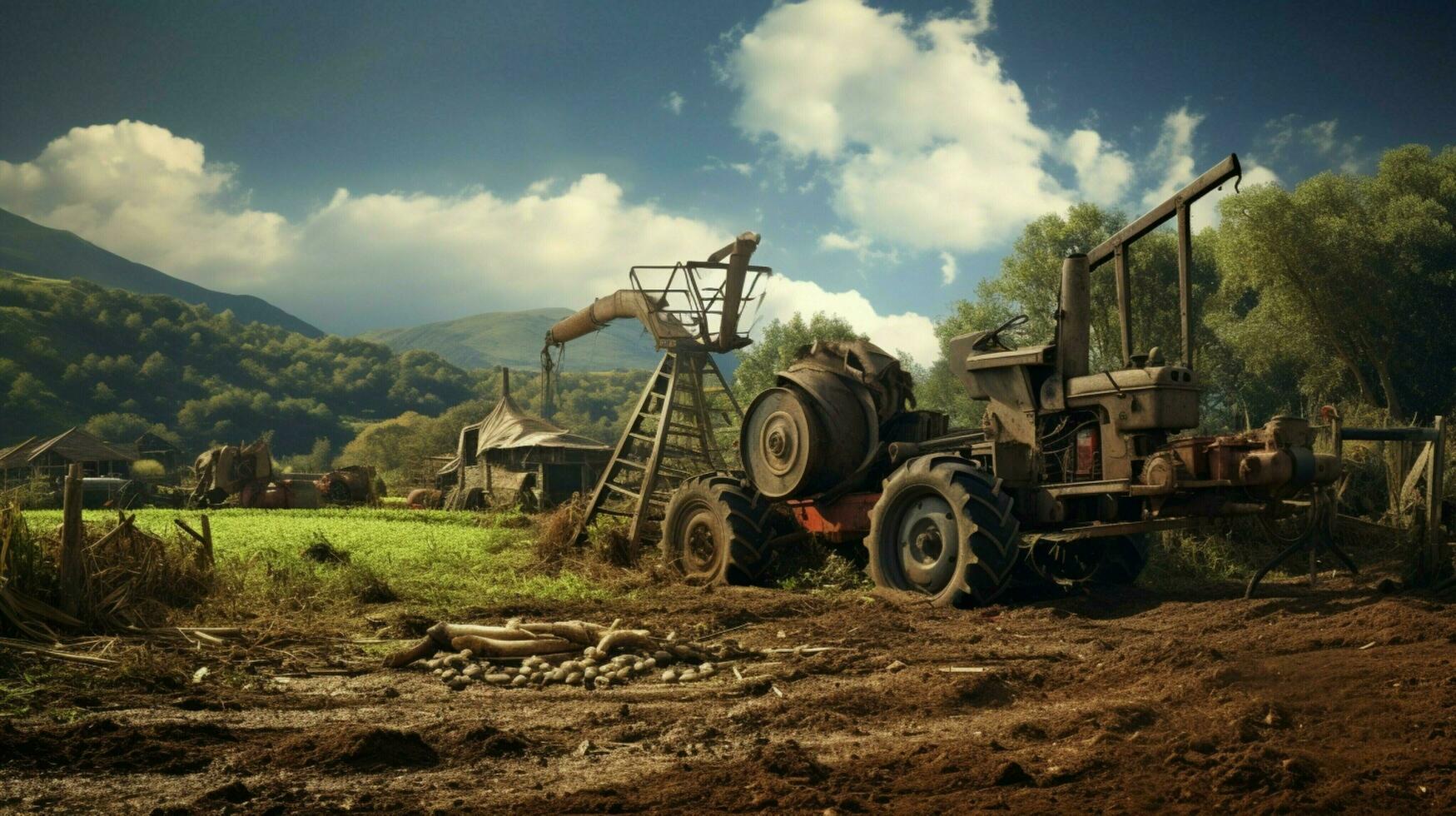 agricultural machinery working in a rustic farm preparing photo