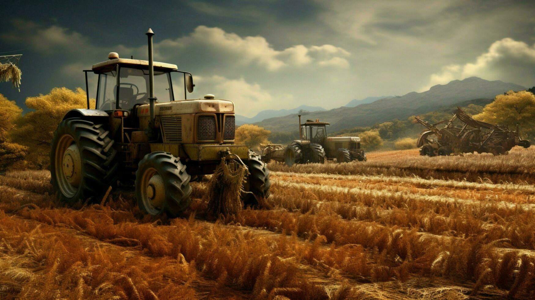 agricultural machinery working in a rustic farm preparing photo