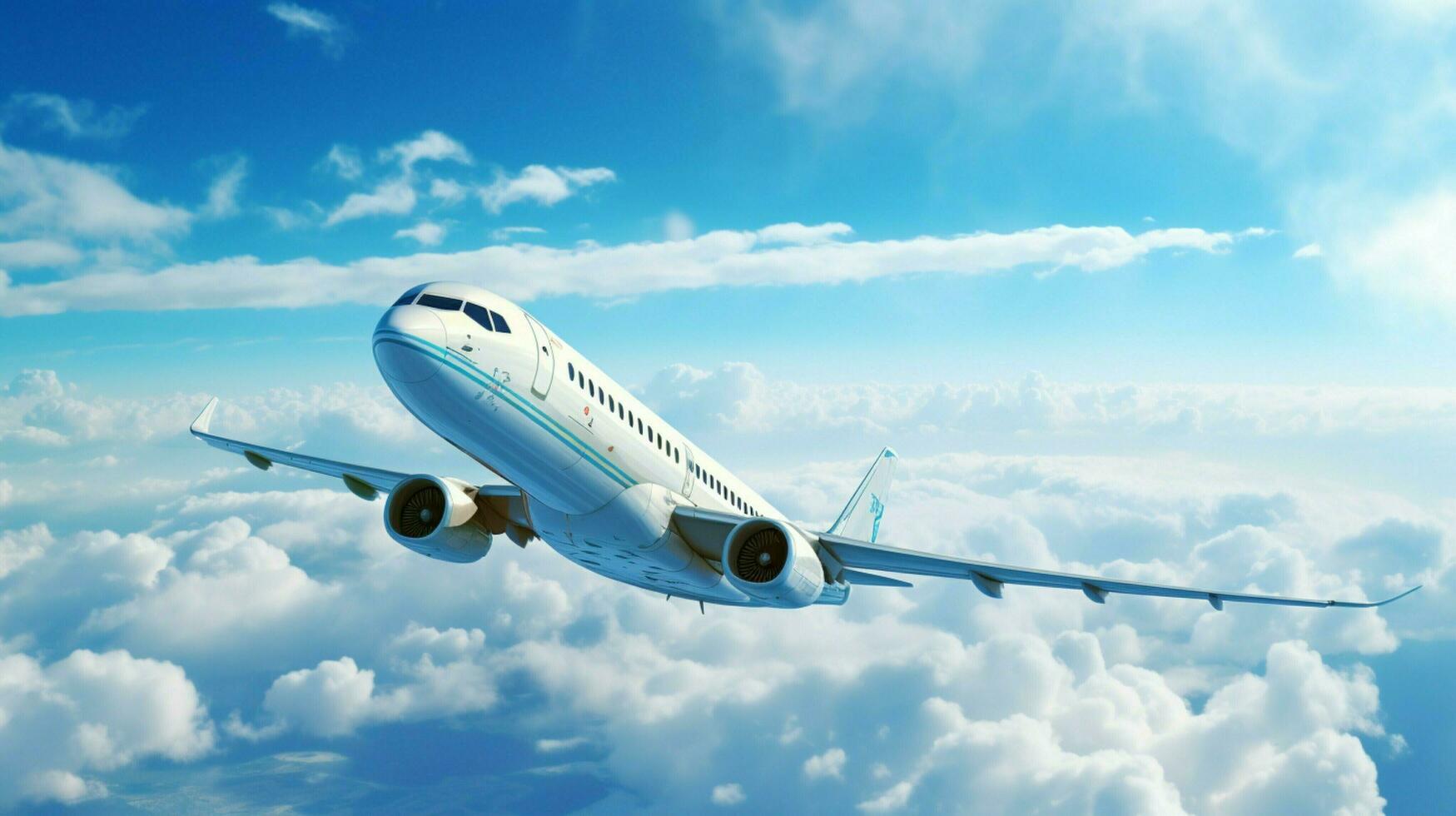 airplane flying over vibrant blue sky and clouds photo