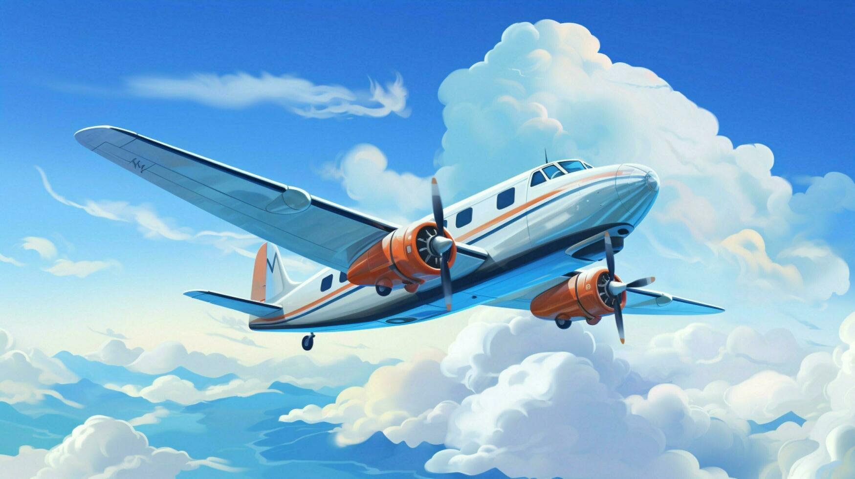 airplane flying with propeller over blue sky photo