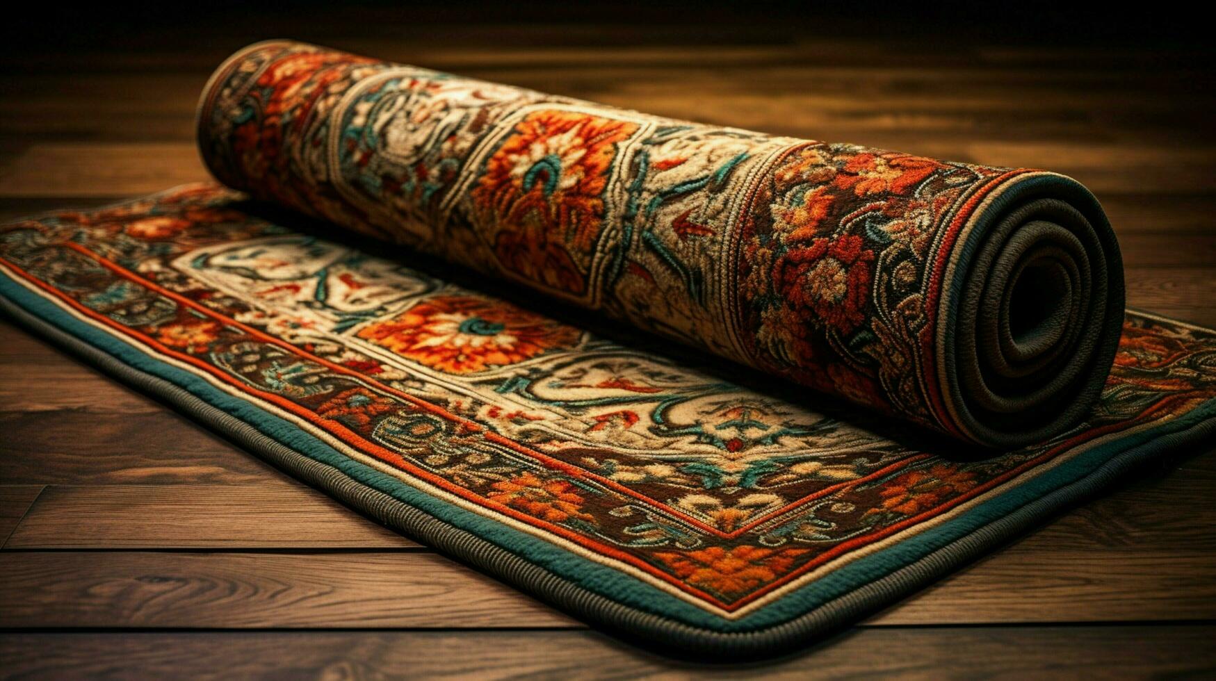 ancient rug rolled up ornate embroidery design photo