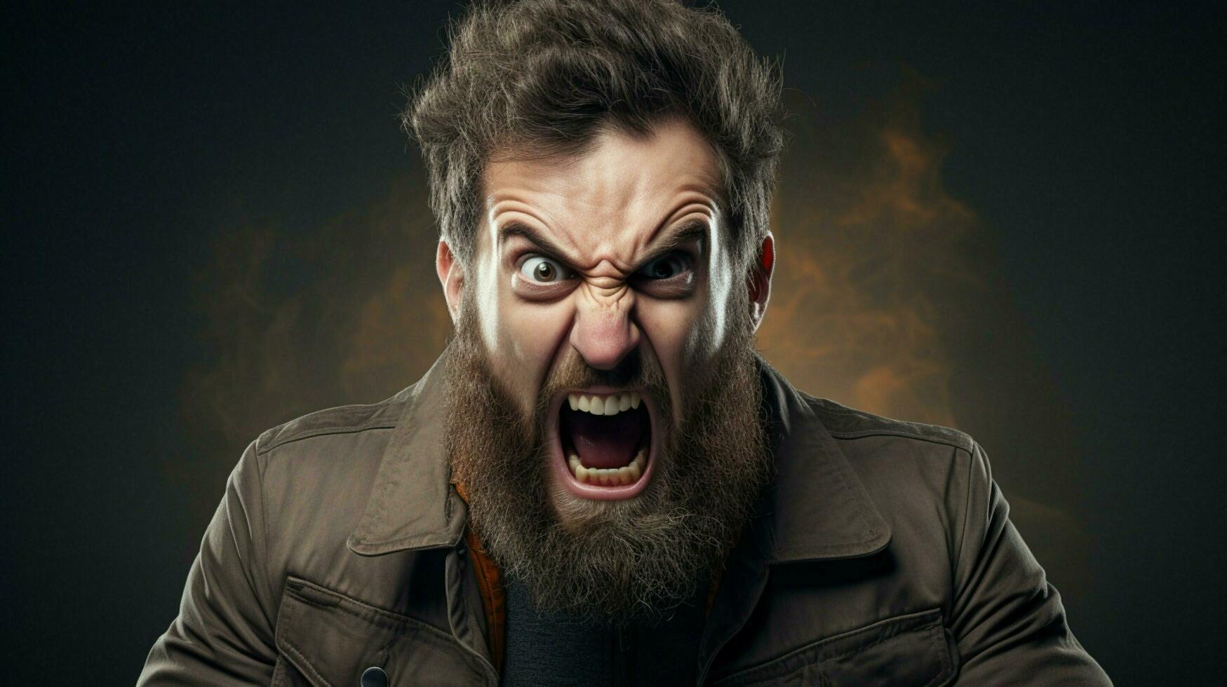 angry young adult with beard and aggression photo