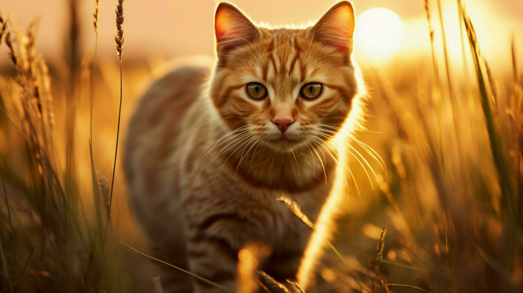 animal nature undomesticated cat in grassy photo