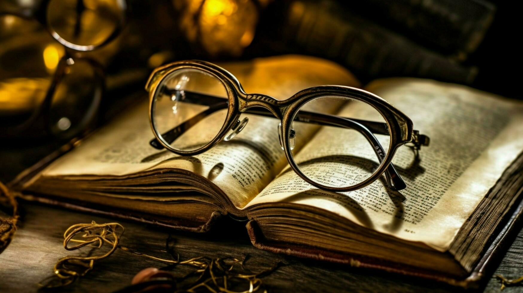 antique eyeglasses on old book wisdom preserved photo