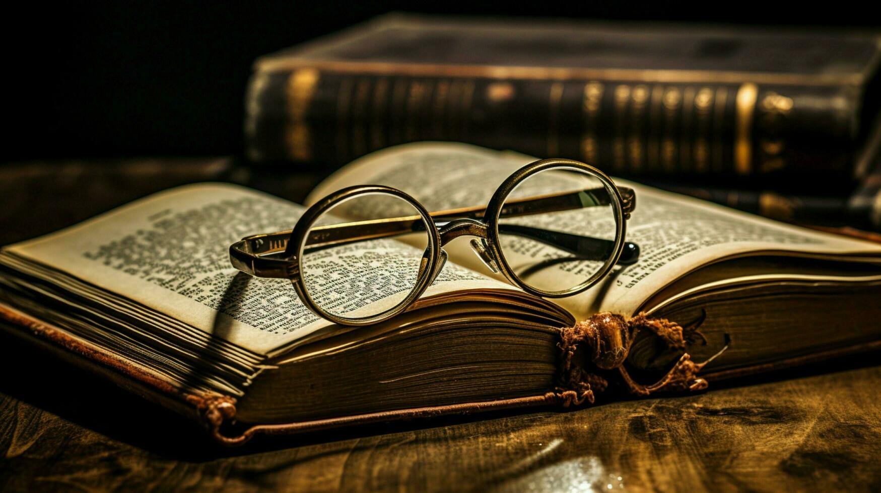 antique eyeglasses on old book wisdom preserved photo