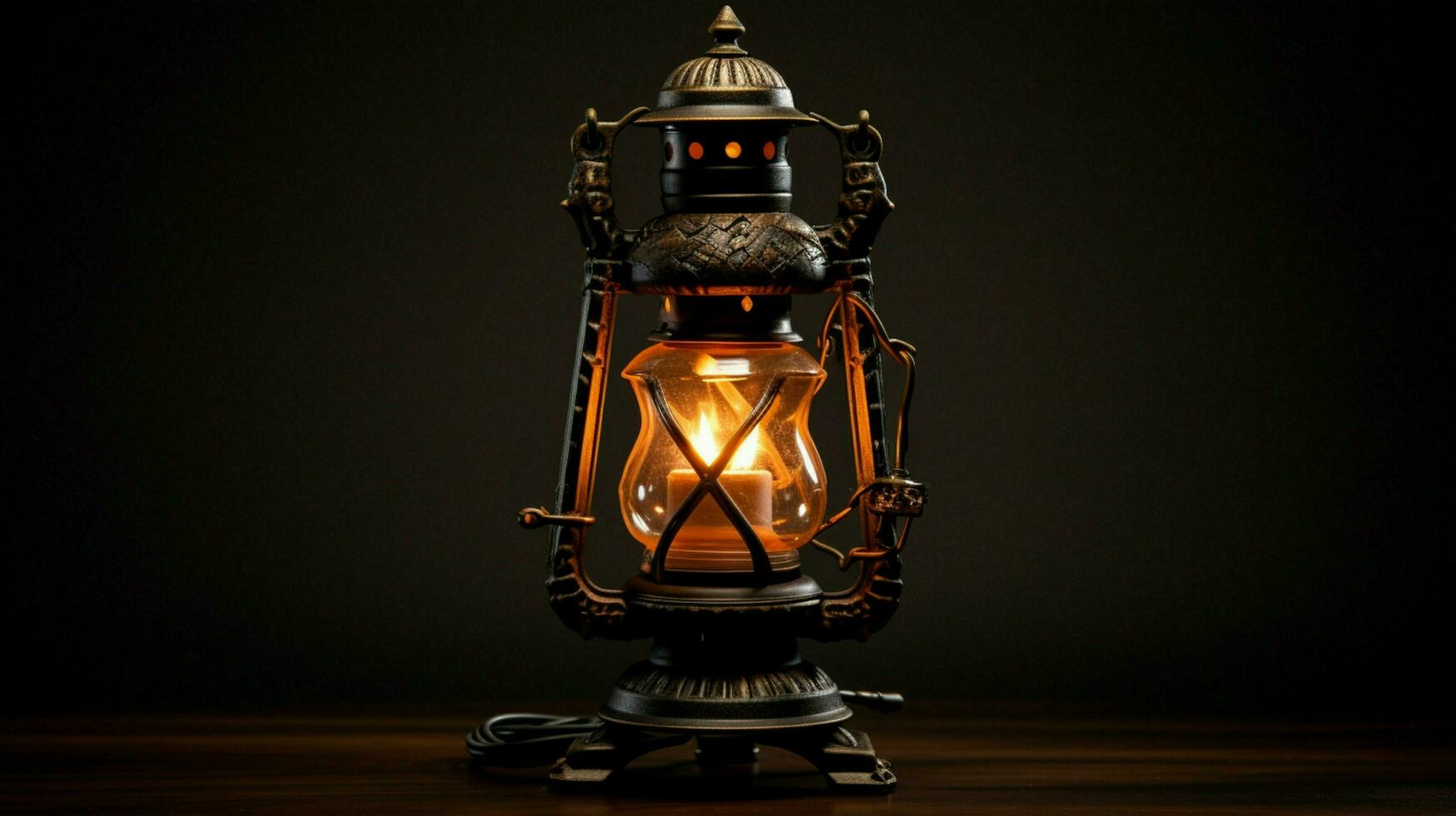 antique lantern glowing with natural flame light photo