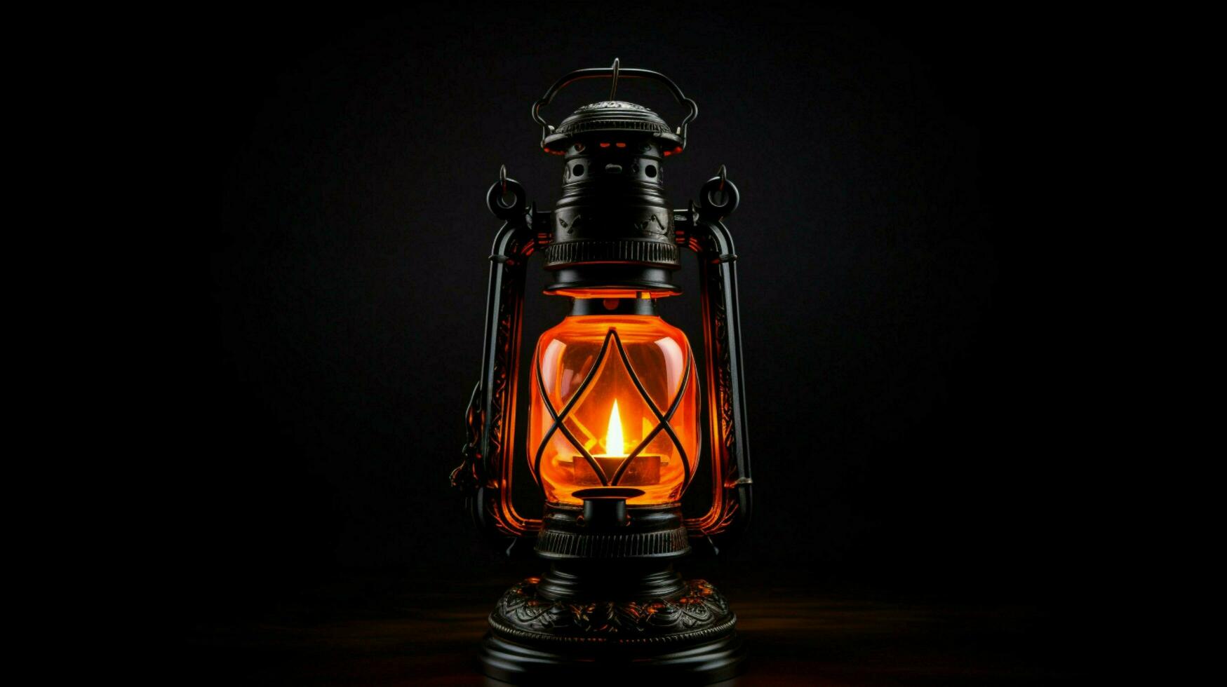 antique lantern glowing with bright orange light photo