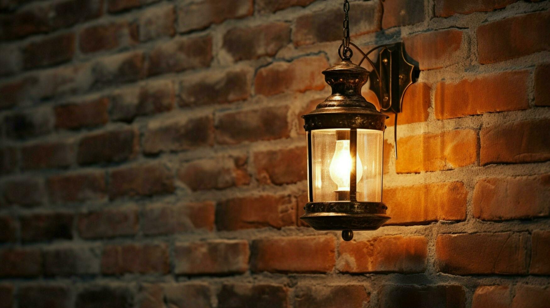 antique lantern illuminates rustic brick wall photo