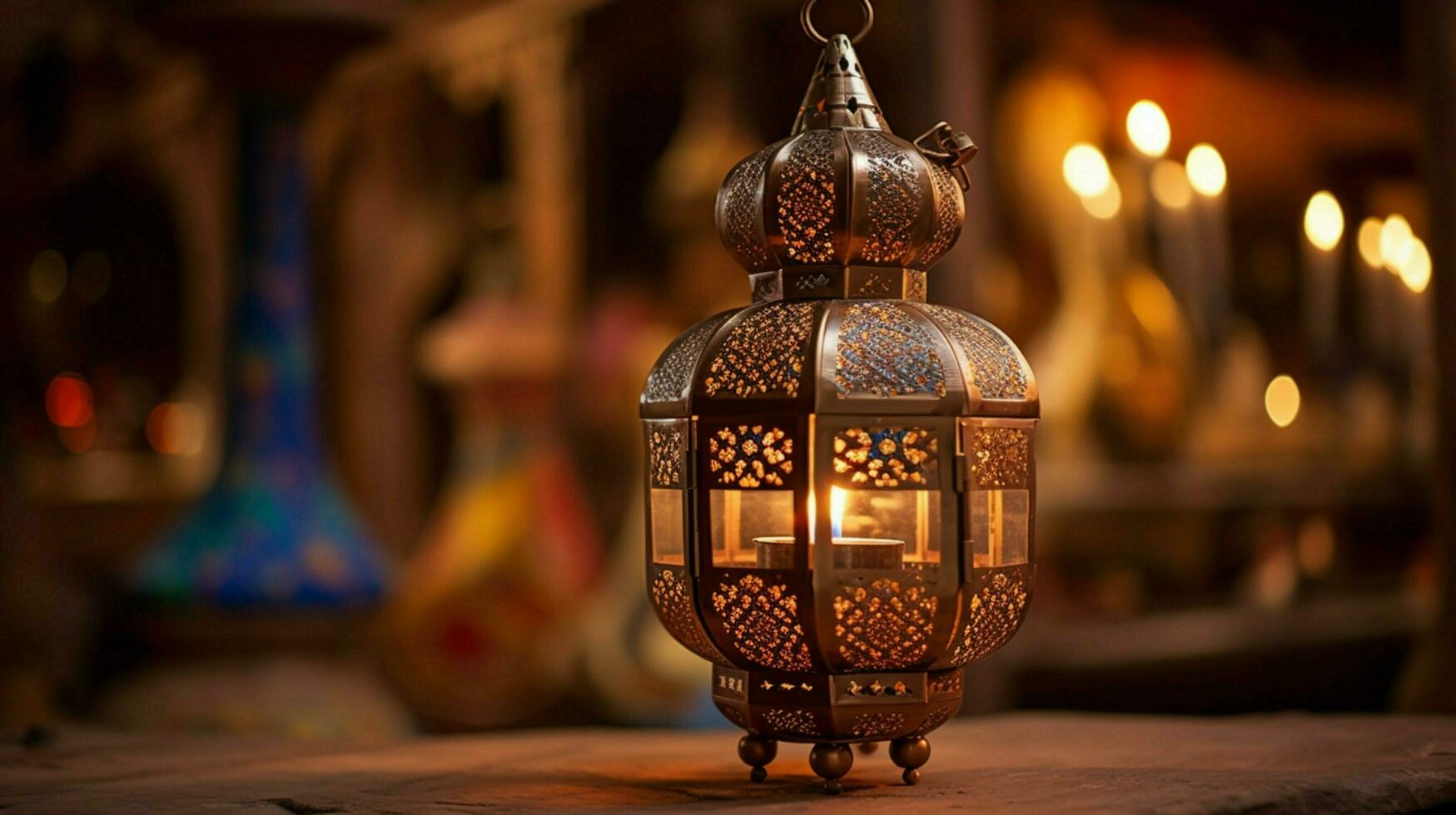 antique lantern illuminates ramadan night in arabia photo