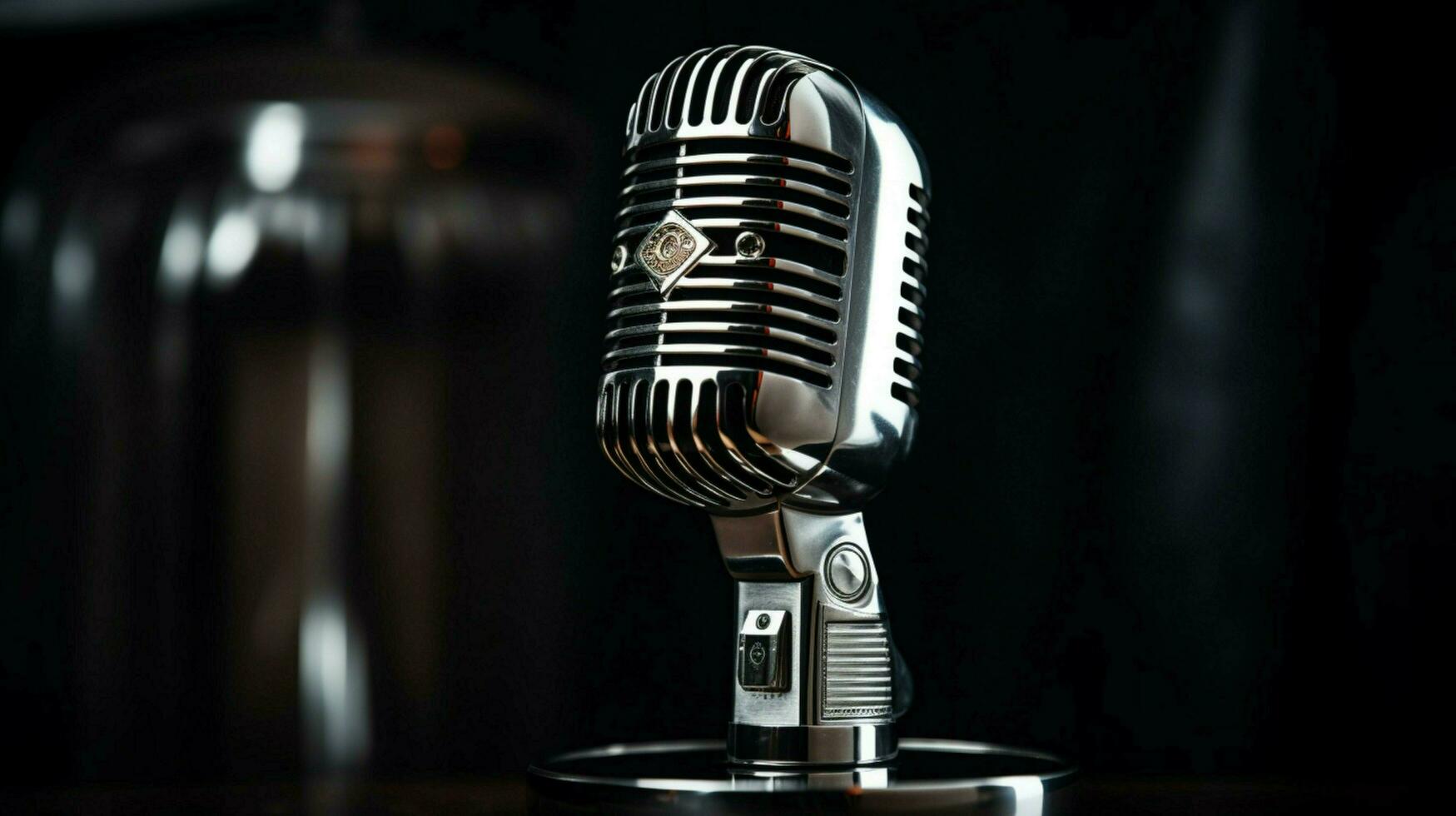 antique microphone on chrome surface broadcasting stage photo