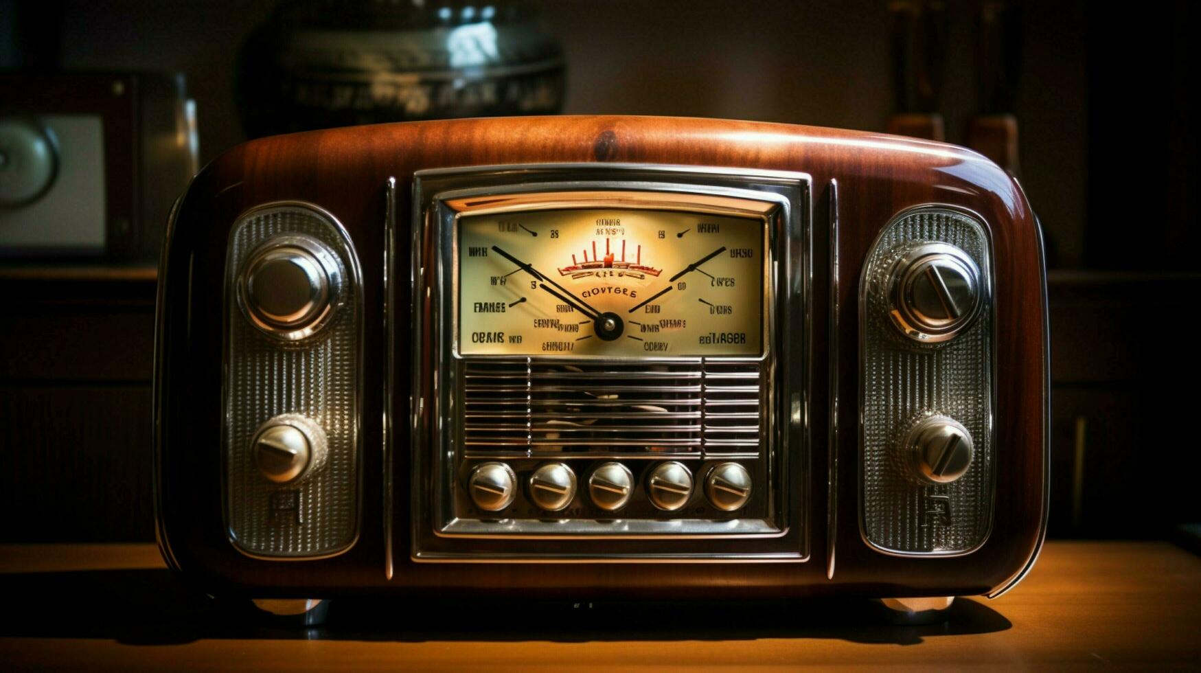 antique radio with shiny knob broadcasts nostalgia photo