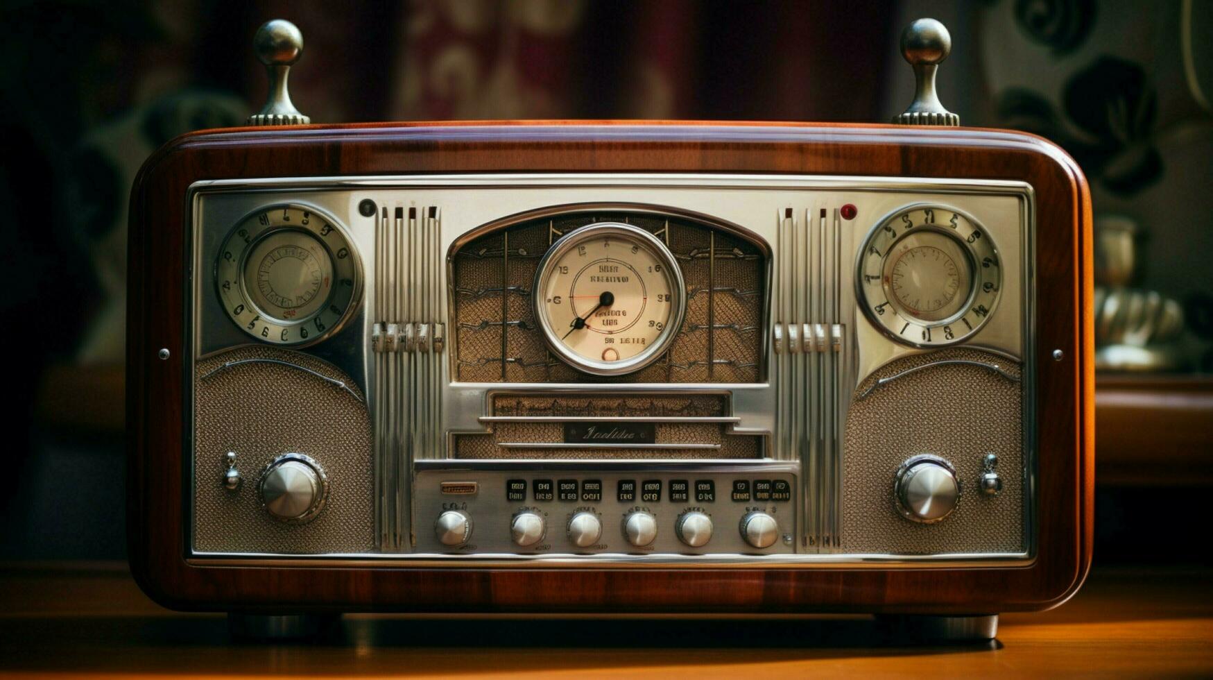 antique radio with shiny knob broadcasts nostalgia photo