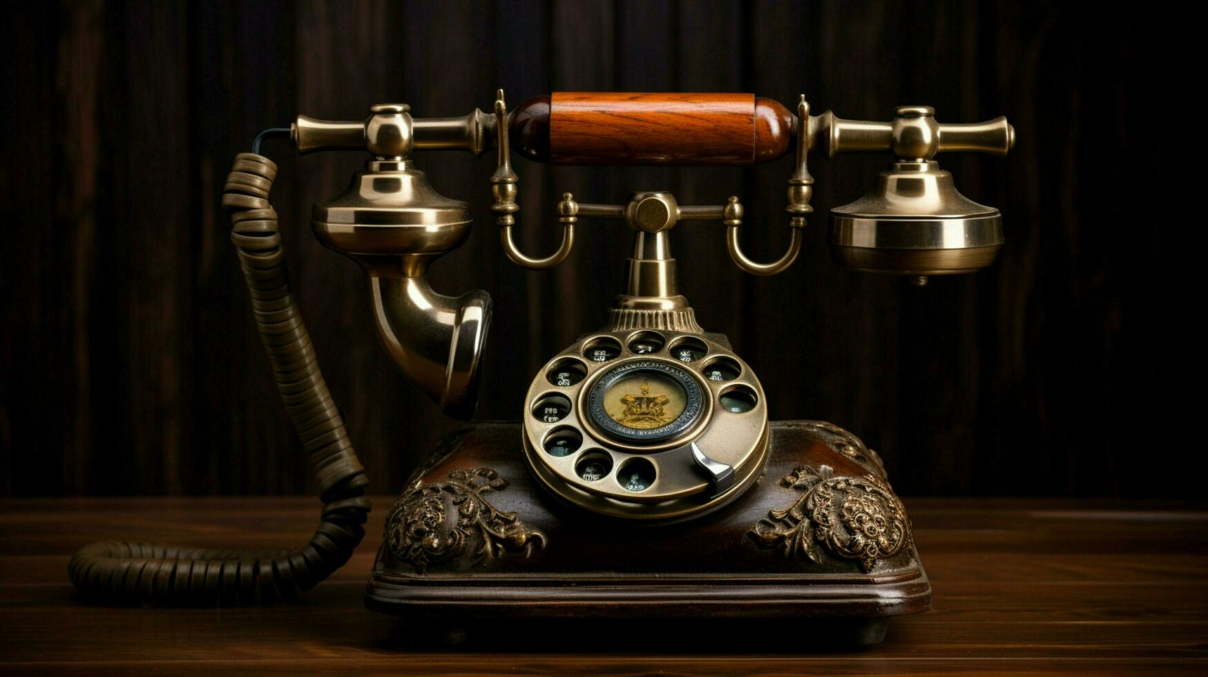 antique rotary phone on wood table nostalgia decor photo