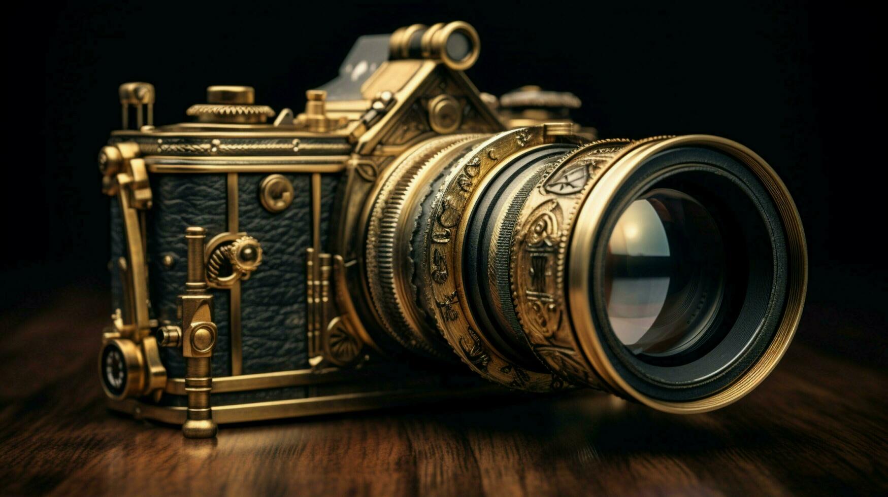 antique slr camera with telelens zooms photo