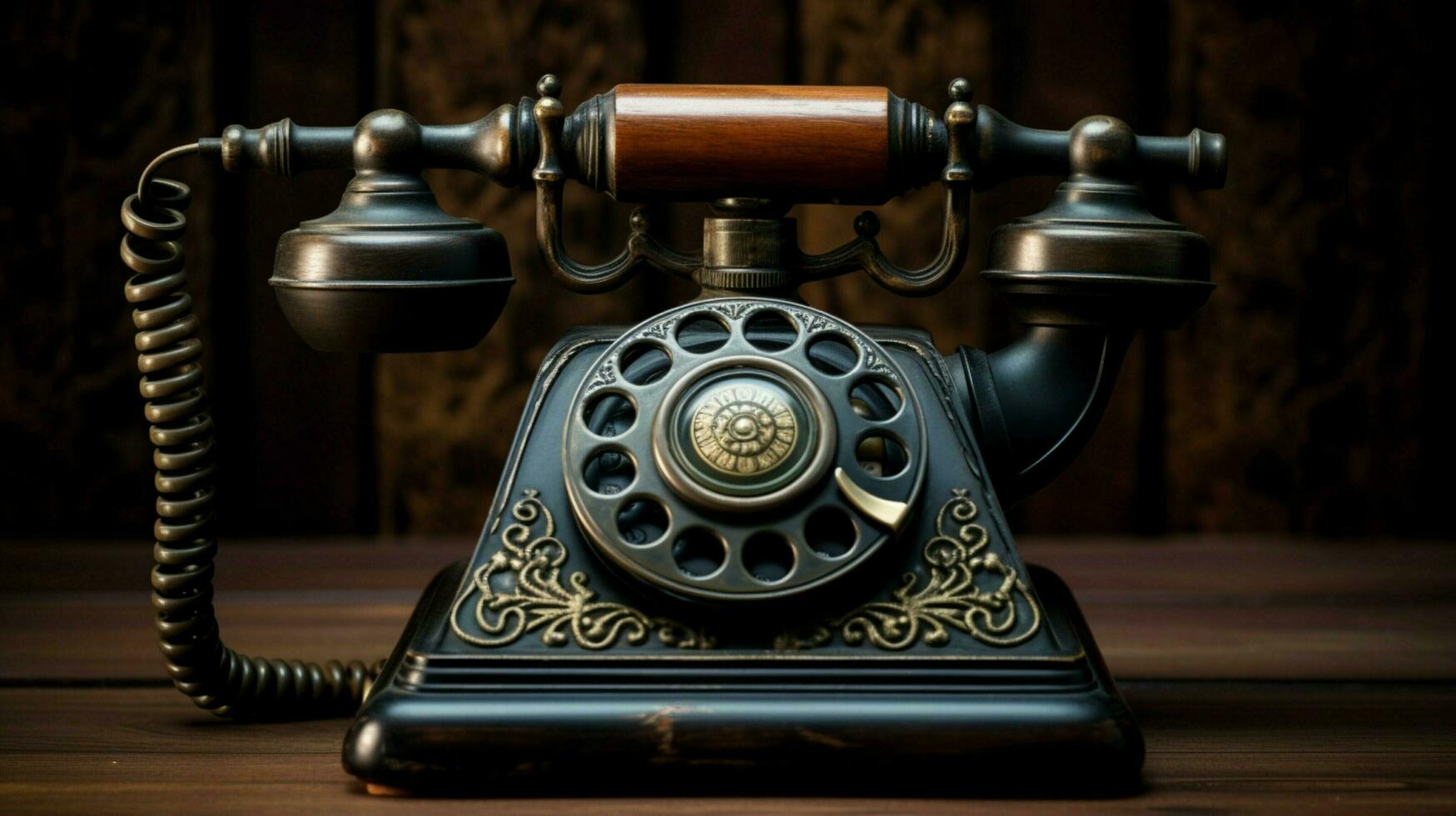 antique rotary phone on wood table nostalgia decor photo