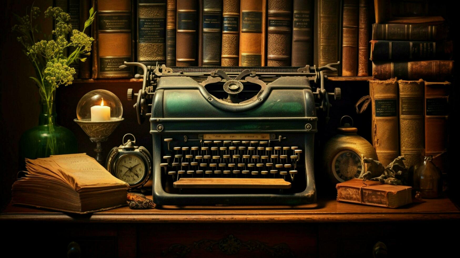 antique typewriter old literature nostalgic bookshelf photo