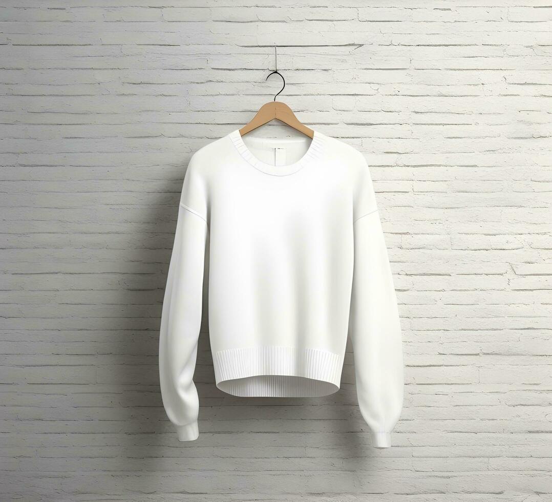 White sweater Mockup With brick Background ai generate photo