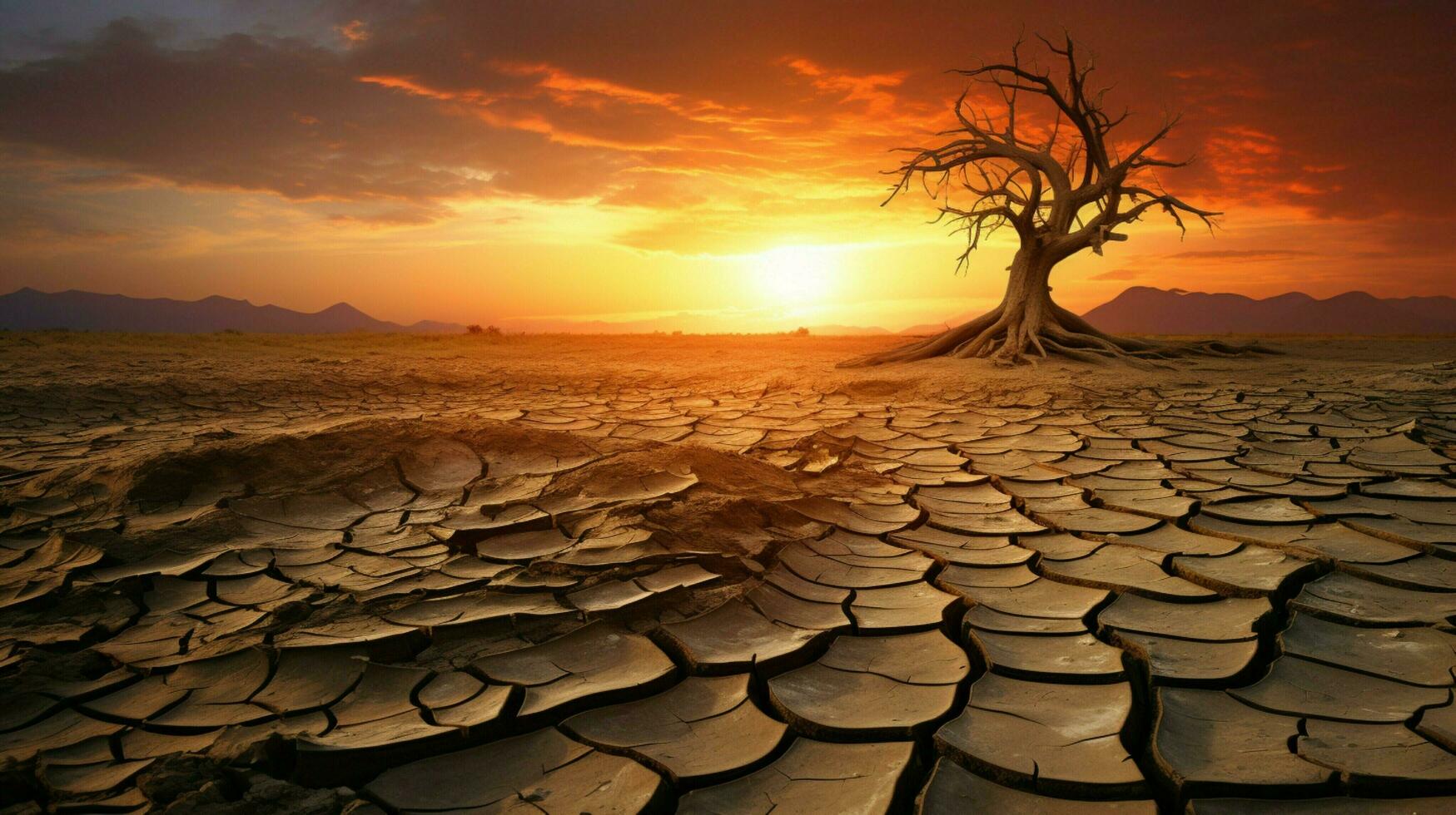 arid mud landscape broken tree sunset season photo