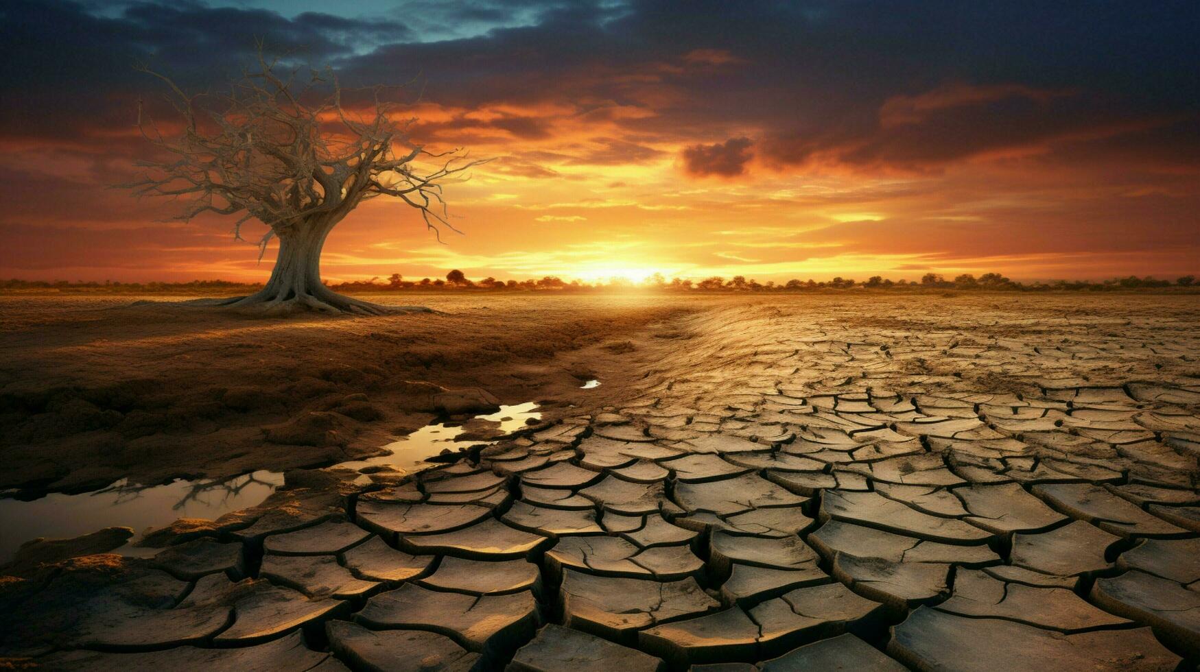 arid mud landscape broken tree sunset season photo