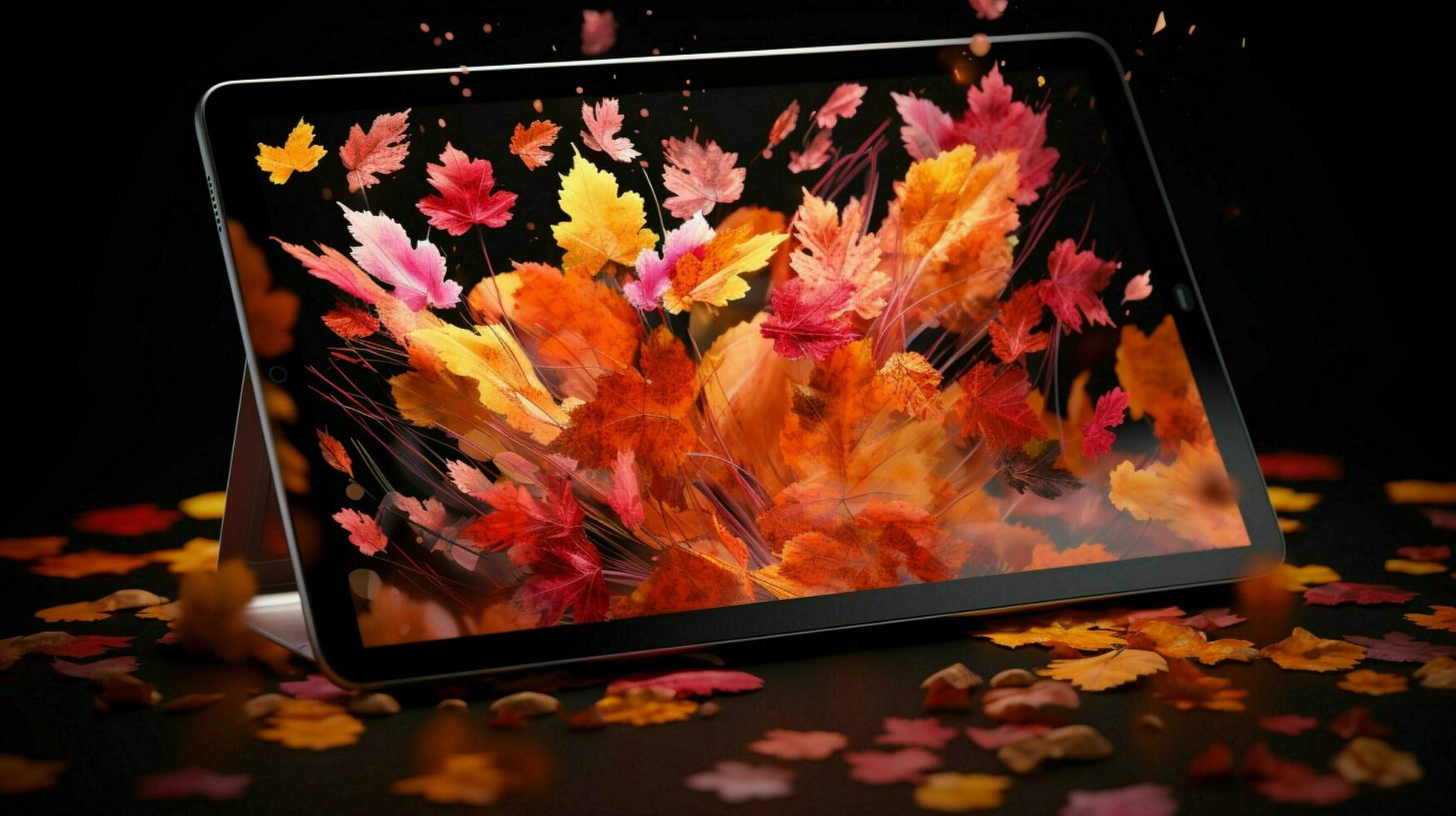 otoño hojas en tableta monitor tecnología foto