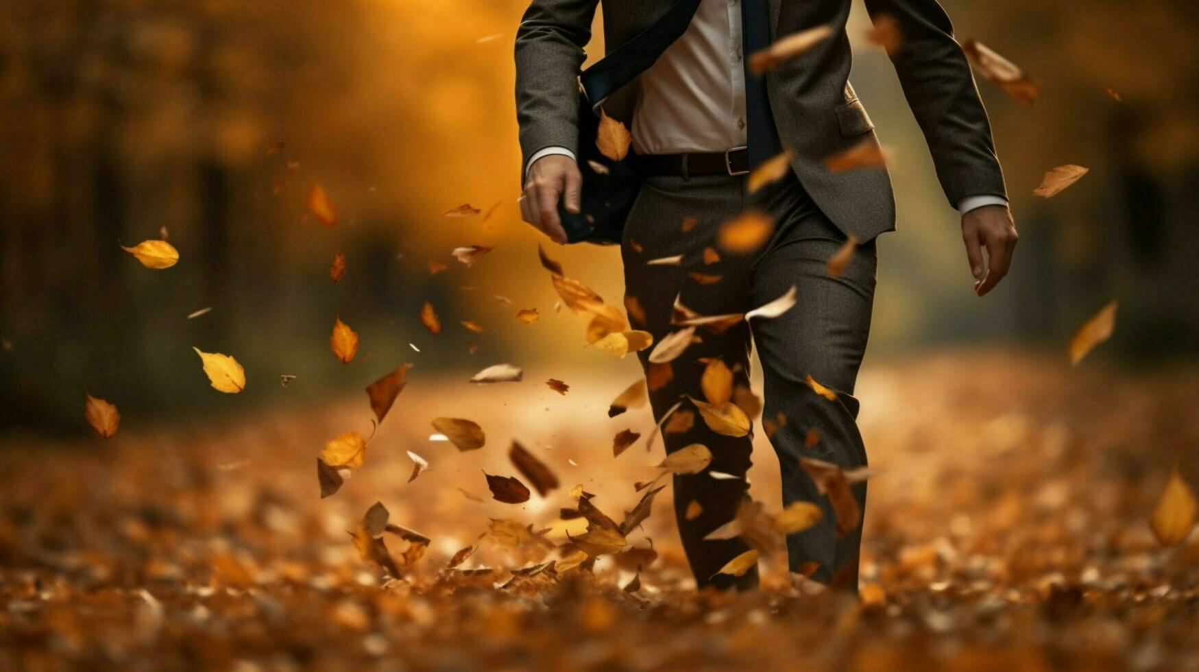 autumn leaves falling businessman walking outdoors photo