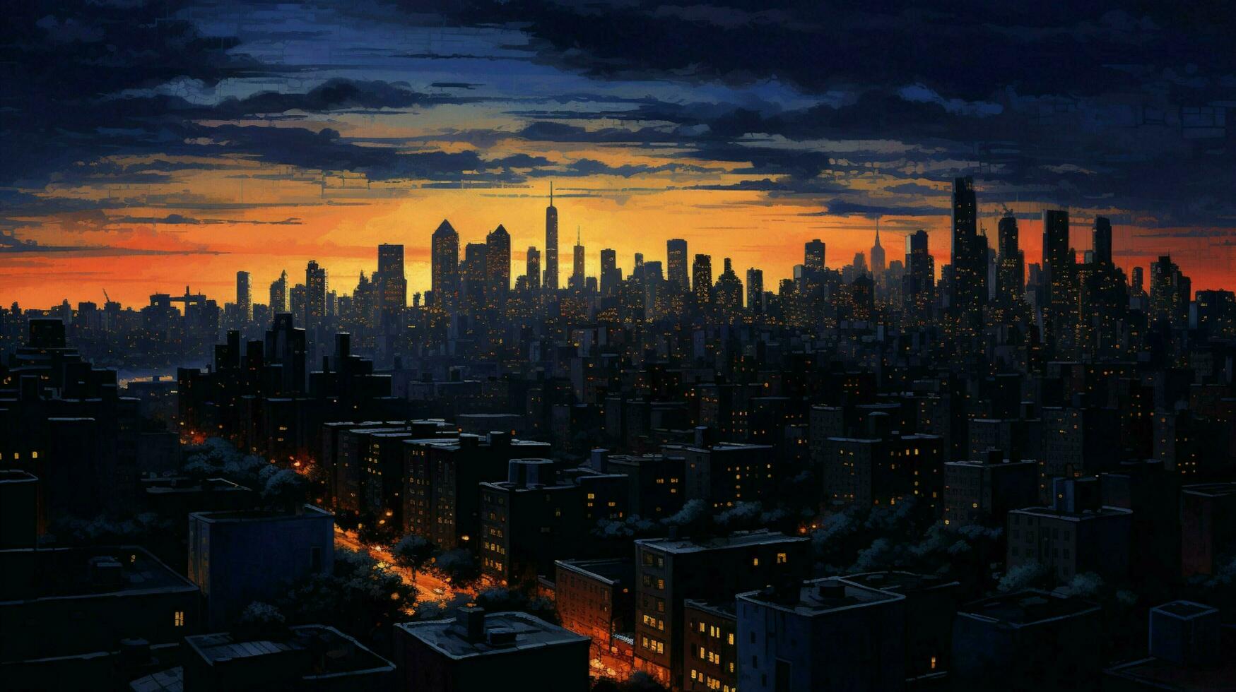 back lit cityscape vanishing point at dusk photo