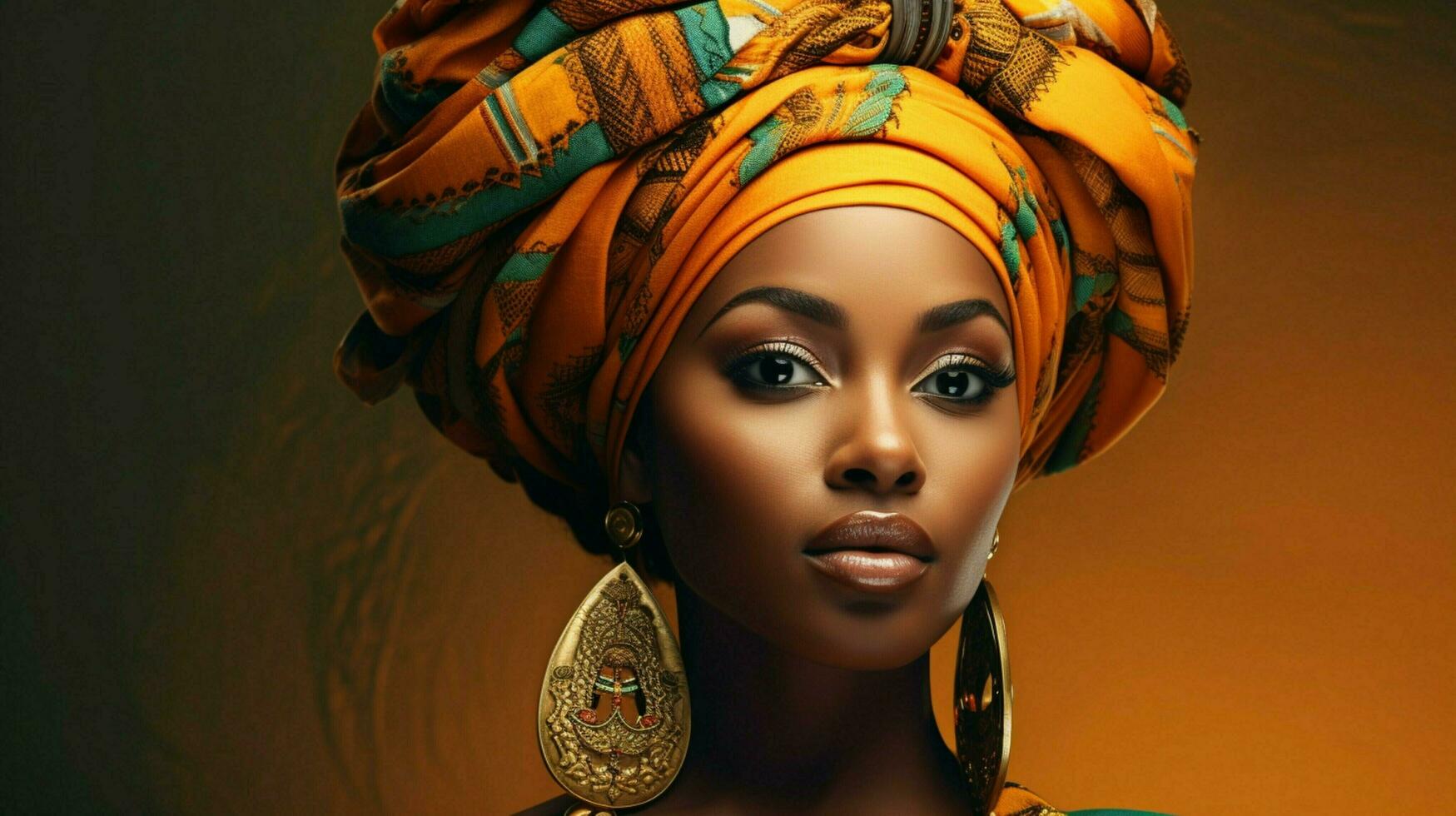 hermosa joven africano mujer en tradicional turbante foto