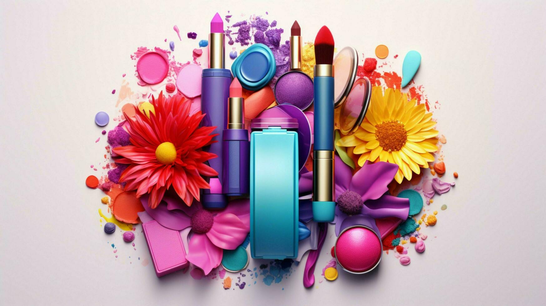 beauty product collection set with vibrant colors photo