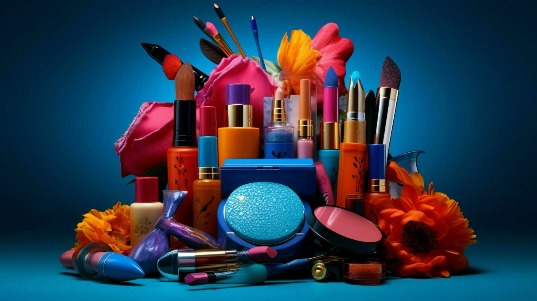 beauty product collection set with vibrant colors photo