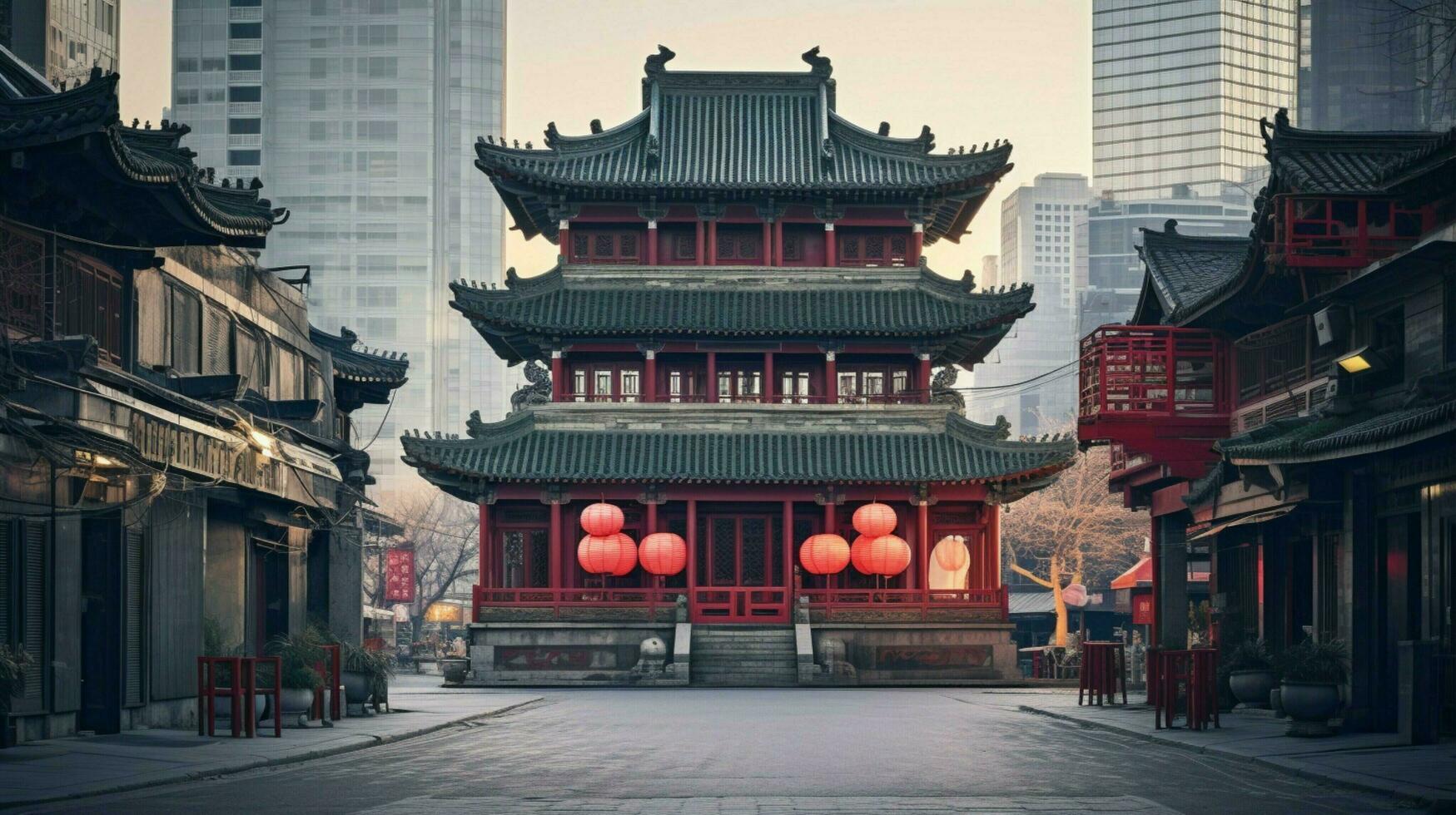 beijing old architecture blends with modern skyscrapers photo