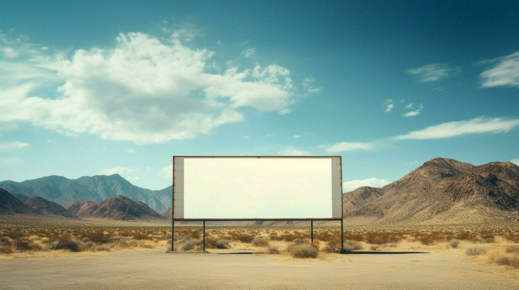 billboard shows empty mountain landscape blue sky background photo